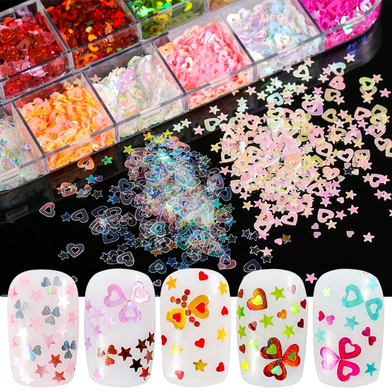 

Laser Ultra Thin Glitter Nail Sequins For Nail Art Decorations Valentine's Day Love Heart Flakes Manicure Accessoires Supplies