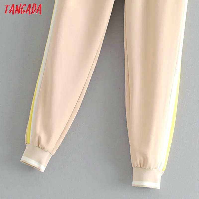 Tangada Модные женские розовые укороченные брюки с эластичным поясом и карманами,, удобные женские повседневные брюки, HY219
