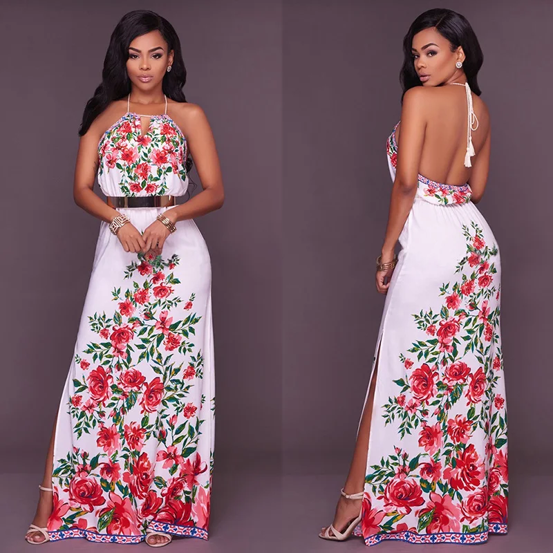 Чудо красоты Boho Стиль длинное платье Для женщин Холтер с плеча летние пляжные