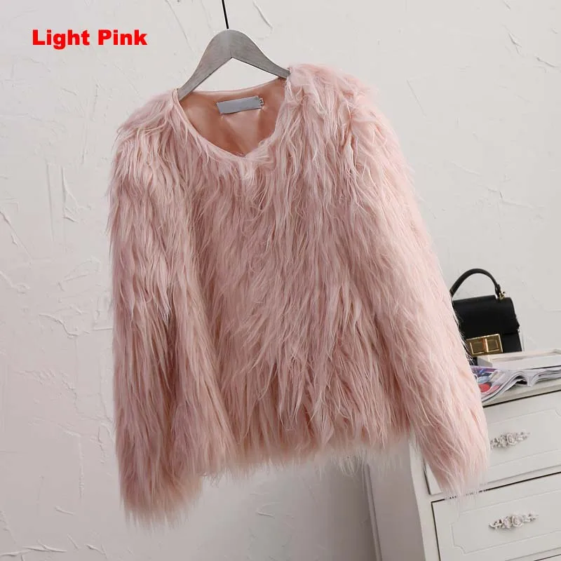 light pink fur coat 20 цветов размера плюс 4XL женские черные пушистые пальто из искусственного меха куртки белые пальто из искусственного меха женские зимние теплые пальто женская верхняя одежда - Цвет: light pink fur coat