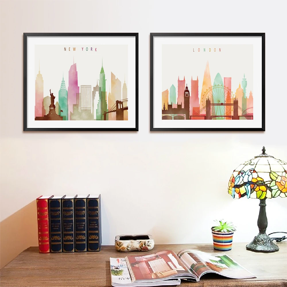 Простота холст Художественная печать картина цветного города Нью Йорк Лондон
