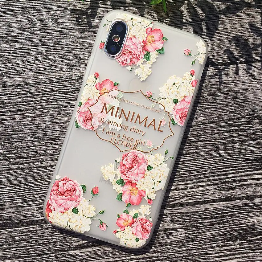 3D рельефный чехол для iphone 7 плюс 8 X 10 розовый цветок силиконовые чехлы 6 6S 6plus