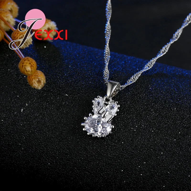 Ожерелье и серьги из серебра 925 пробы с подвеской в виде кролика|jewelry sets for kids|silver