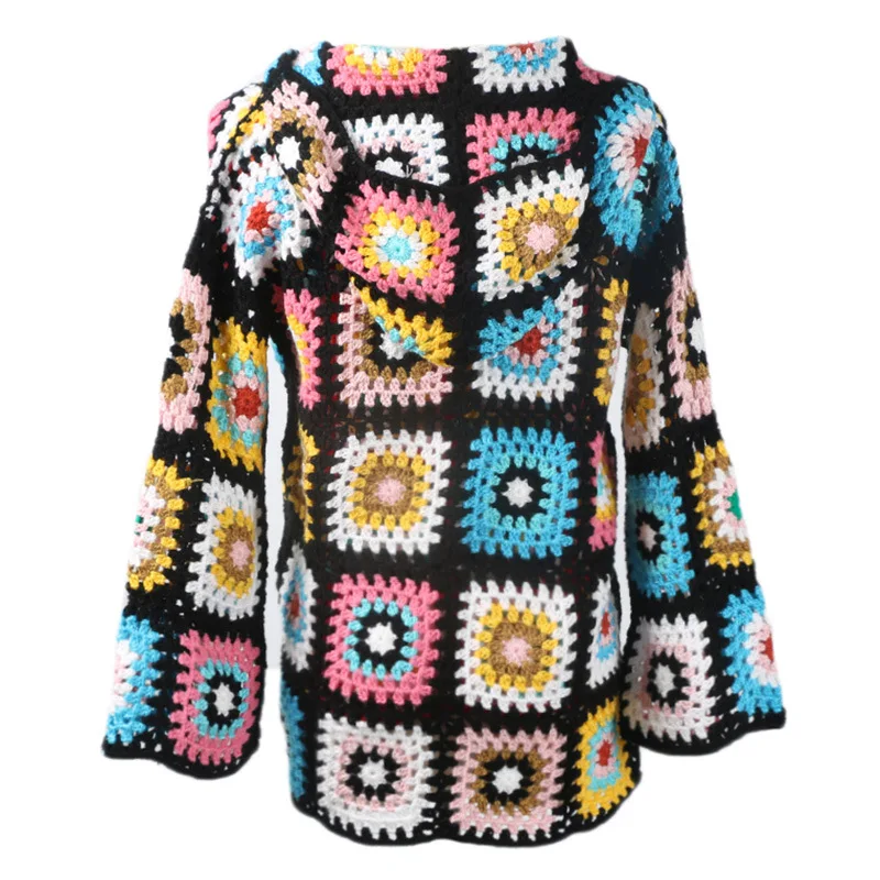 GRUIICEEN brand new fashion oversized open stitch cardigan knitting plaid hooded sweater GY2018754 |