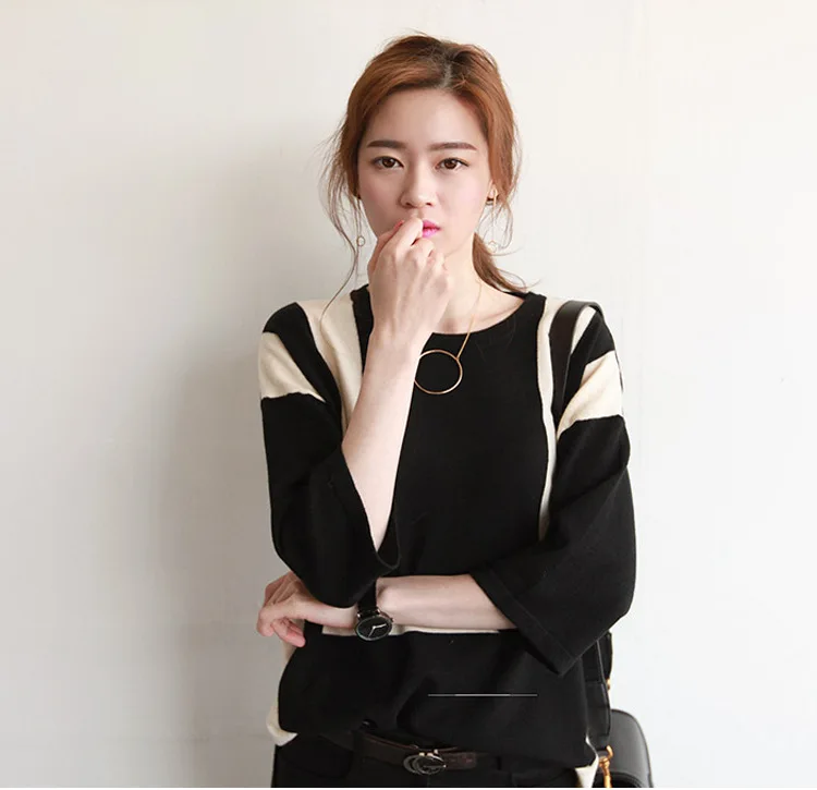 2018 Autumn New Women's Large Size Seven-point Sleeve Shirt Jumper Women Pullover Loose Bottoming Knit Sweater | Женская одежда