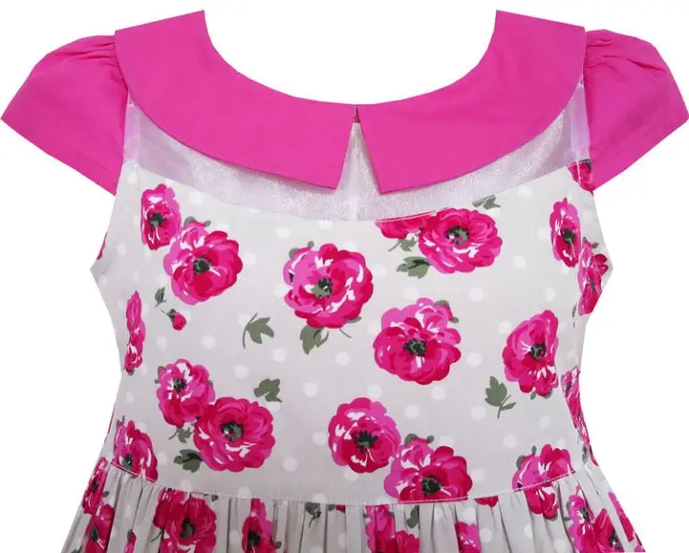 Sunny Fashion платья для девочек Роза Цветок Отложной воротник Кружево Розовый Хлопок