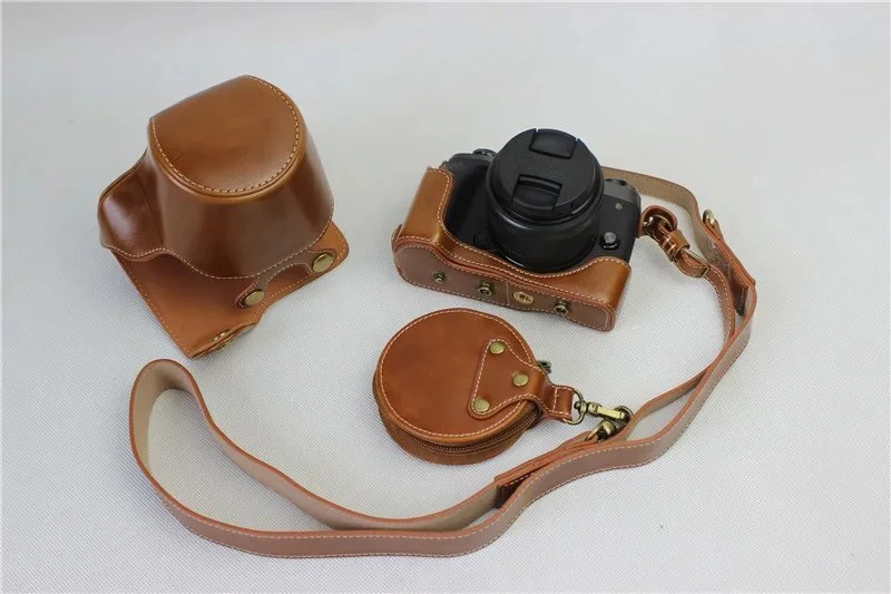 Цифровой Камера кожаный чехол сумка для Canon EOS M5 15-45 мм объектив Батарея открыть с Сумка для хранения