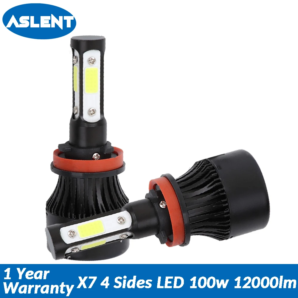 Aslent Новый 4 стороны COB 100W 12000lm светодиодный H7 H4 Hi короче спереди и длиннее сзади) H11