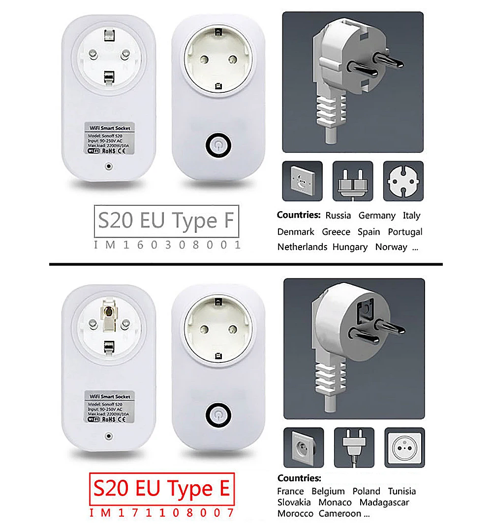 Интеллектуальный выключатель света Sonoff S20 умная розетка Wi-Fi пульт для