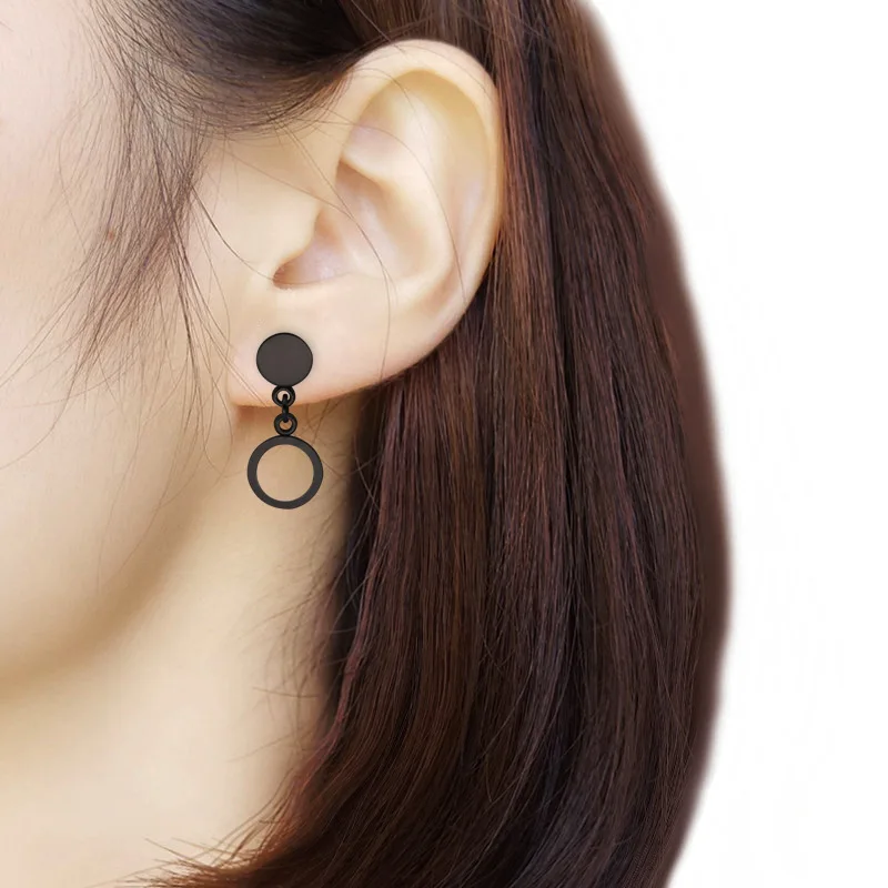 Fashion Romantic Titanium Steel Stainless Gold Black Round Pendant Earrings Women's Fine 2018 Gift | Украшения и аксессуары