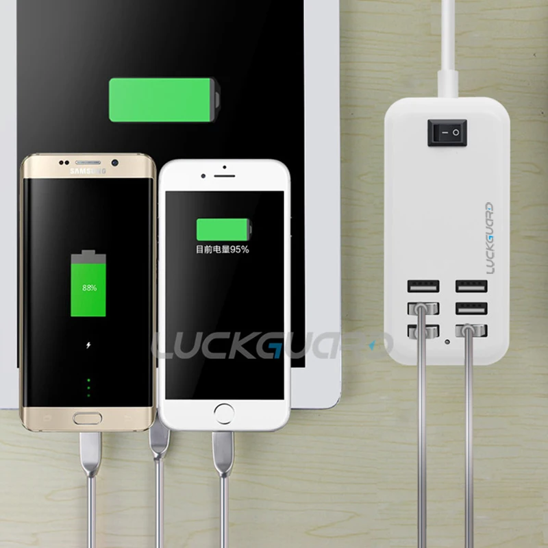 Luckguard ЕС Plug 6 Порты мобильного телефона 20 4A стены Dock USB адаптер Зарядное устройство