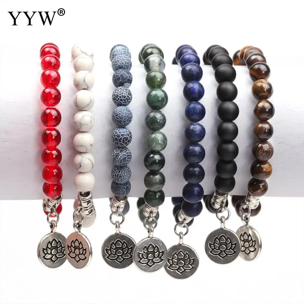Браслет из натурального камня с бусинами в виде лотоса и Будды матовый амазонита