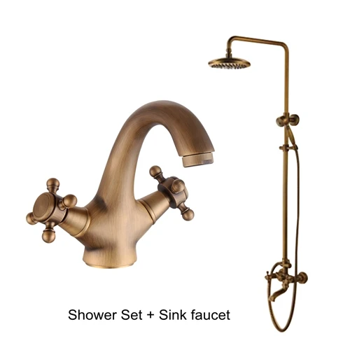 shower and faucet Античный латунный набор для душа для ванной, смеситель для душа, античная бронза, с раковиной для ванной комнаты EL4006/2 - Цвет: shower and faucet