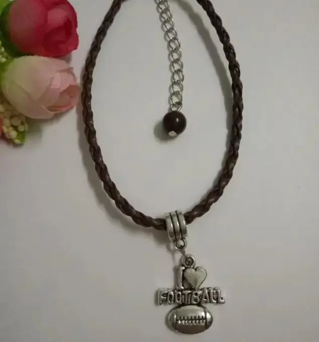 I love Football Glass Bead Charm Mix PU Leather Cords Protection Good Luck Bracelets&ampBangle DIY Jewelry | Украшения и