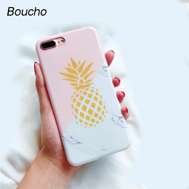 Мягкие чехлы Boucho IMD для iphone 6 6s 7 8 plus чехол с изображением мрамора фруктов ананаса X