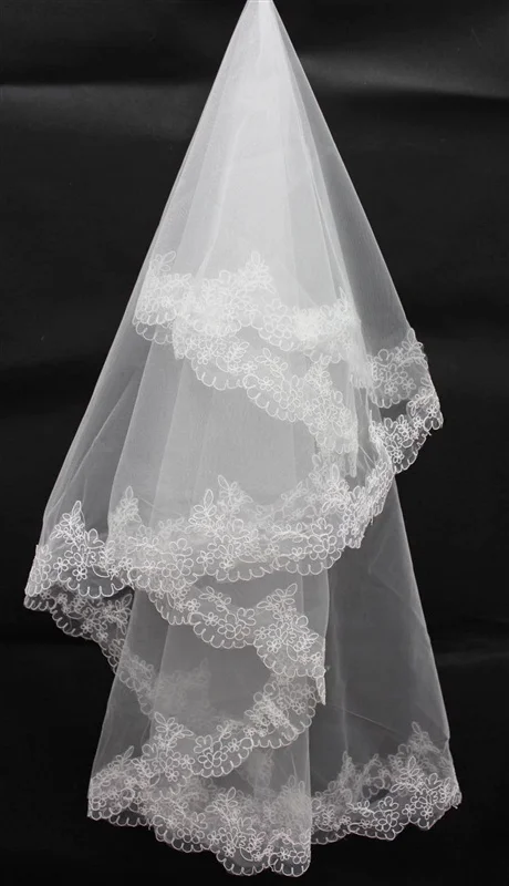 Новое поступление короткая фатиновая свадебная вуаль с кружевным краем фата|tulle