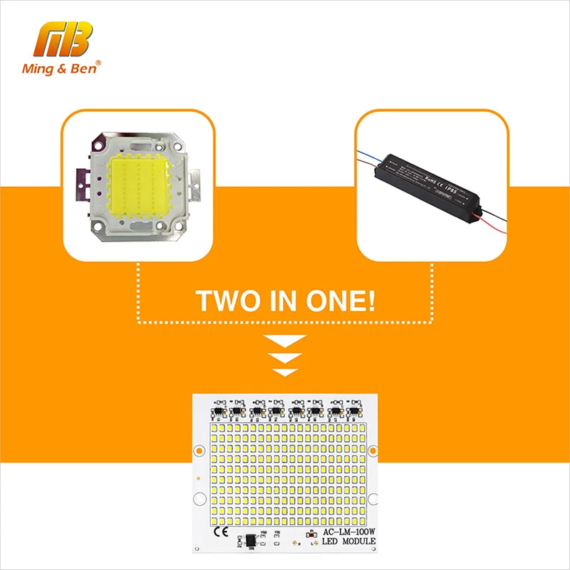 [Mingben] 2 шт. светодио дный SMD2835 чип бусины лампа 10W 20W 30W 50W 100 Вт смарт ic AC220V высокое