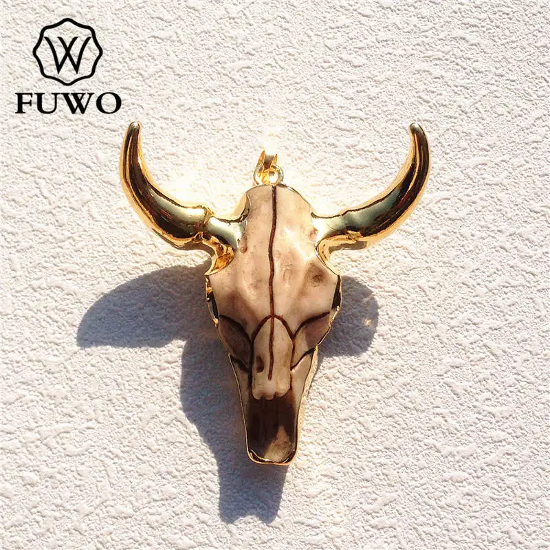 FUWO Longhorn Бык скот подвеска в виде черепа 24 каратное золото гальваническая