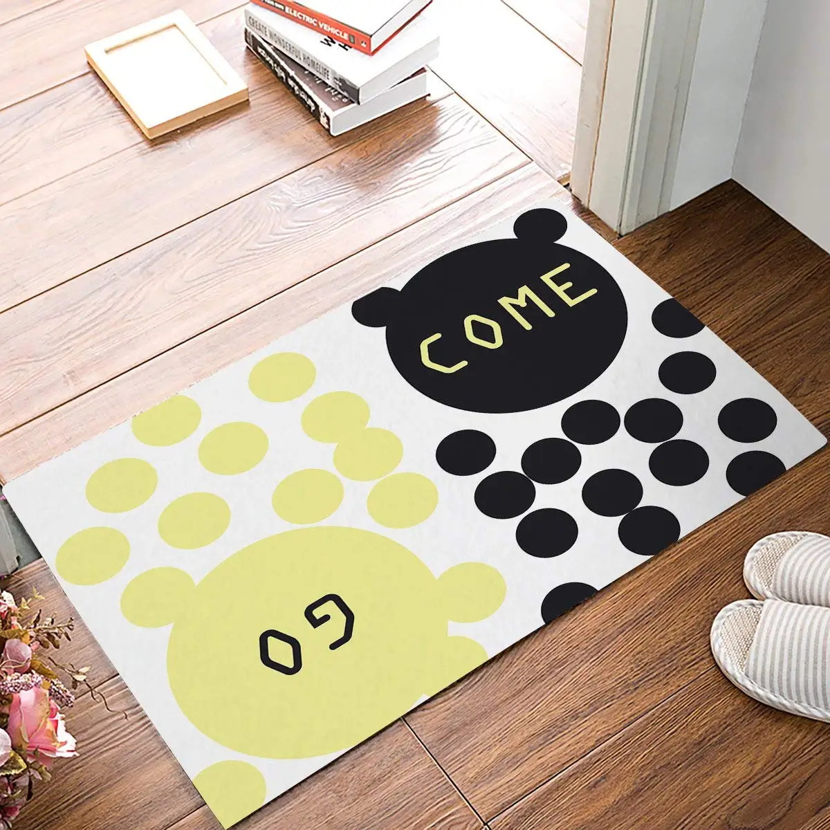 Желтый и коричневый точечный симметричный Go Come приветствия коврики для дверей