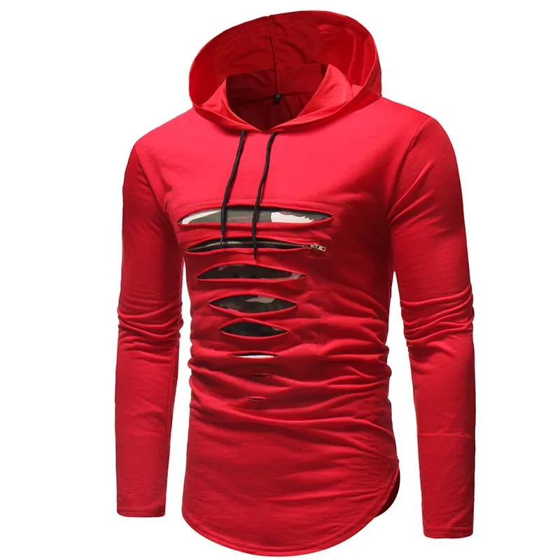 2018 Fashion Brand Male Long Sleeves T Shirt Zipper Hooded T-Shirt Trends Solid Color Sweatshirt Men's Spring Hip Hop Tee | Мужская
