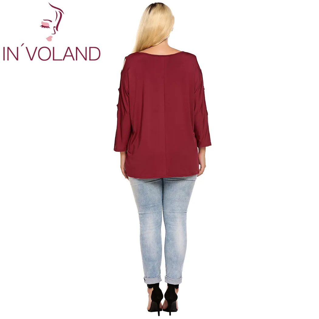 Женская футболка IN'VOLAND летняя большого размера с круглым вырезом и рукавом 3/4 5XL