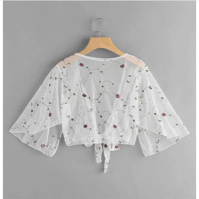 Женский кардиган прозрачная сетчатая накидка летняя свободная кружевная