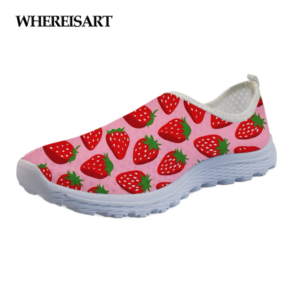 WHEREISART/Повседневная Брендовая женская обувь с принтом клубники и фруктов Модные