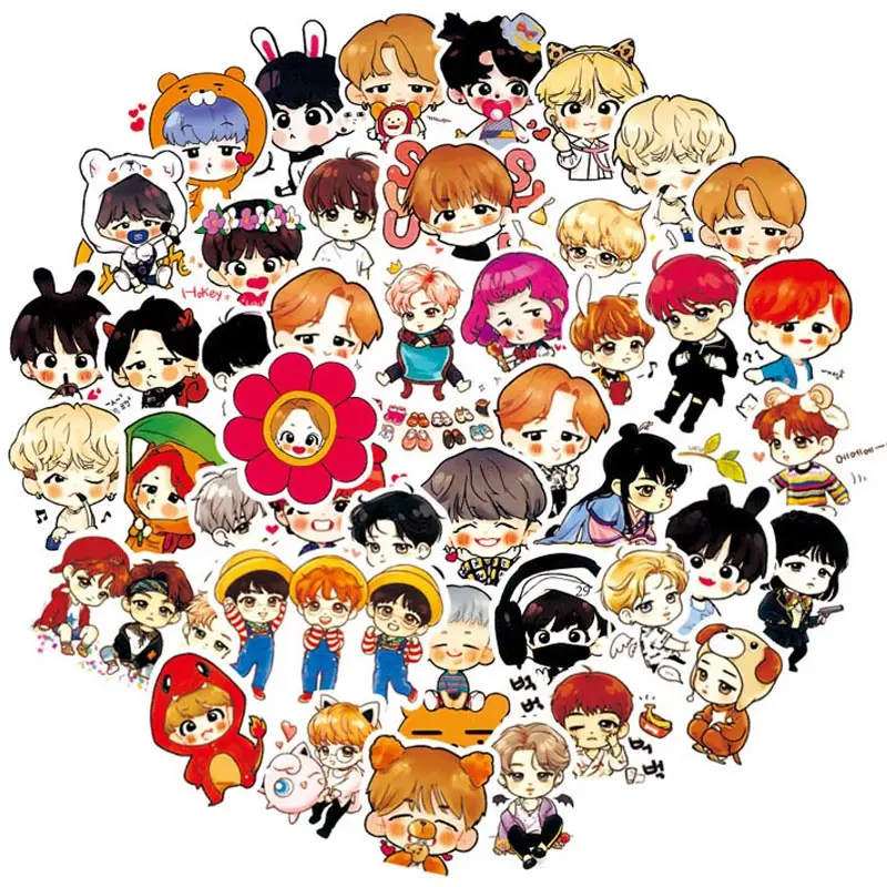 63pcs Bts 63 шт./упак. изящных детских штанов для мальчиков наклейка Стикеры(ы)/пакет детские игрушки Аниме Стикеры набор «сделай сам» для Чемодан ноутбука скейтборд телефон Водонепроницаемый Стикеры - Цвет: 63pcs Bts