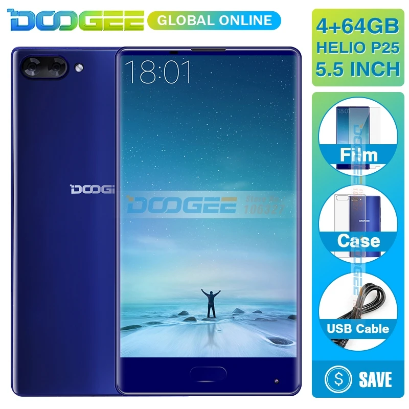 Doogee Mix 5 дюймов безрамочный 4G смартфон 4 Гб + 64 16MP двойная задняя камера Helio P25