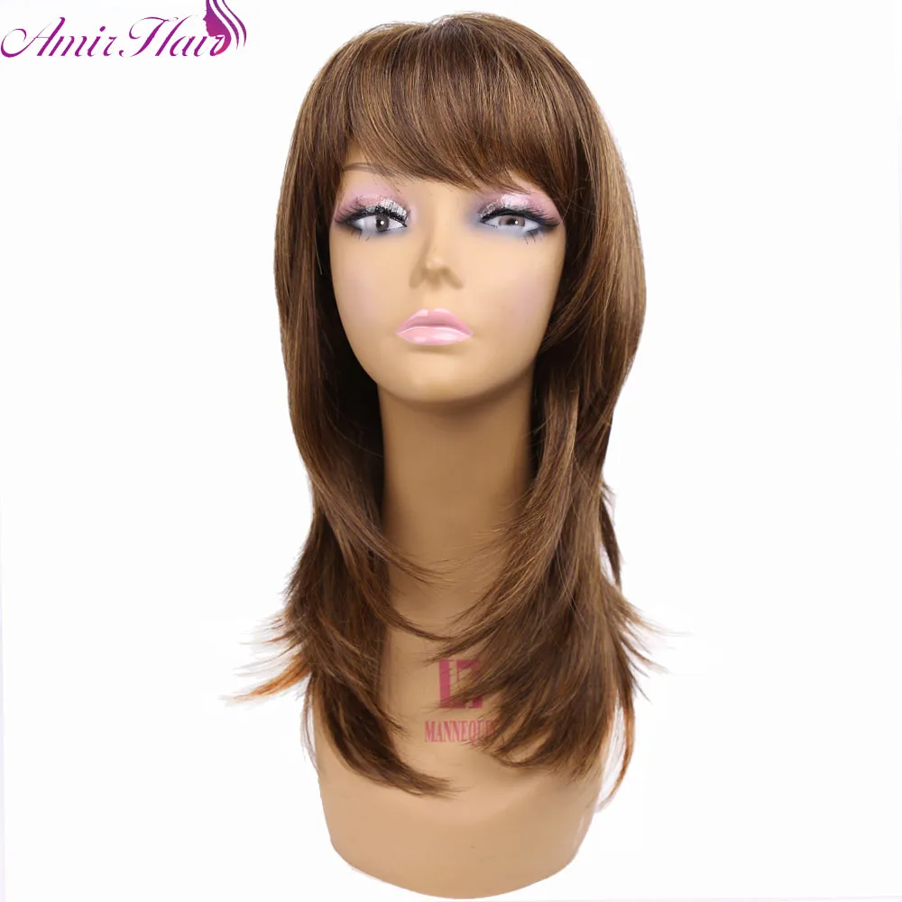 Амир волос 16 &quotпрямой парик термостойкие для женщин коричневый черный цвет Ombre