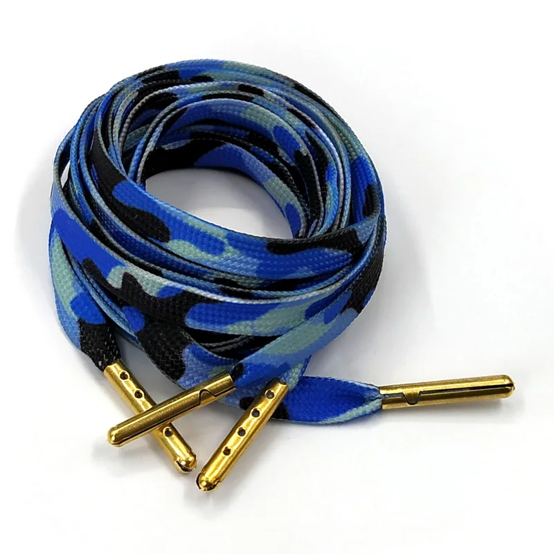 10 Blue Black JUPHAIR леопардовые плоские шнурки с металлическим наконечником Флаг Зебра узор печать шнурки двухслойная цветная Радужная обувь шнурки полиэстер - Цвет: 10 Blue Black