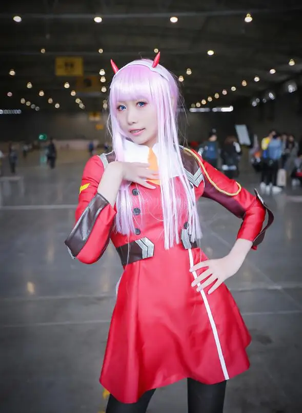 ROLECOS DARLING 02 Zero Two cosplay DFXX женский костюм полный комплект(платье+ головной убор