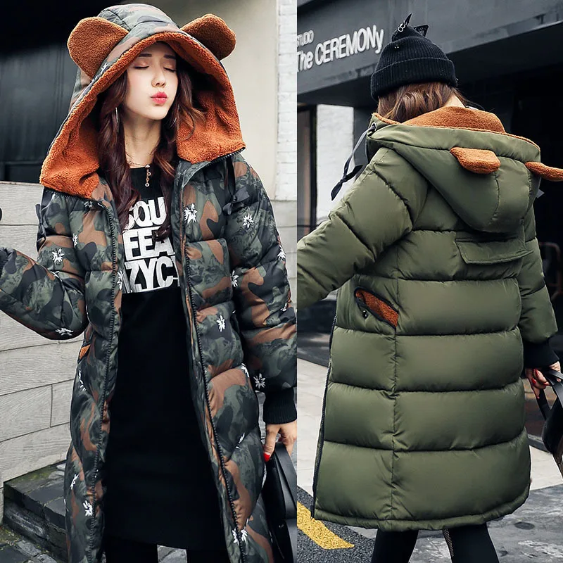 Новый толстый 2017 камуфляж Женская зимняя куртка пальто Парка на пуху большой