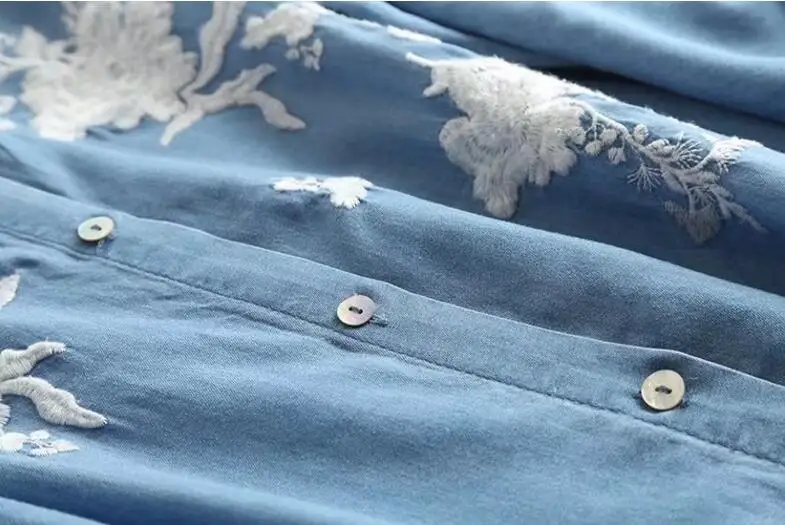 Повседневная Цветочная вышивка джинсовые платья 2018 женское платье с длинным