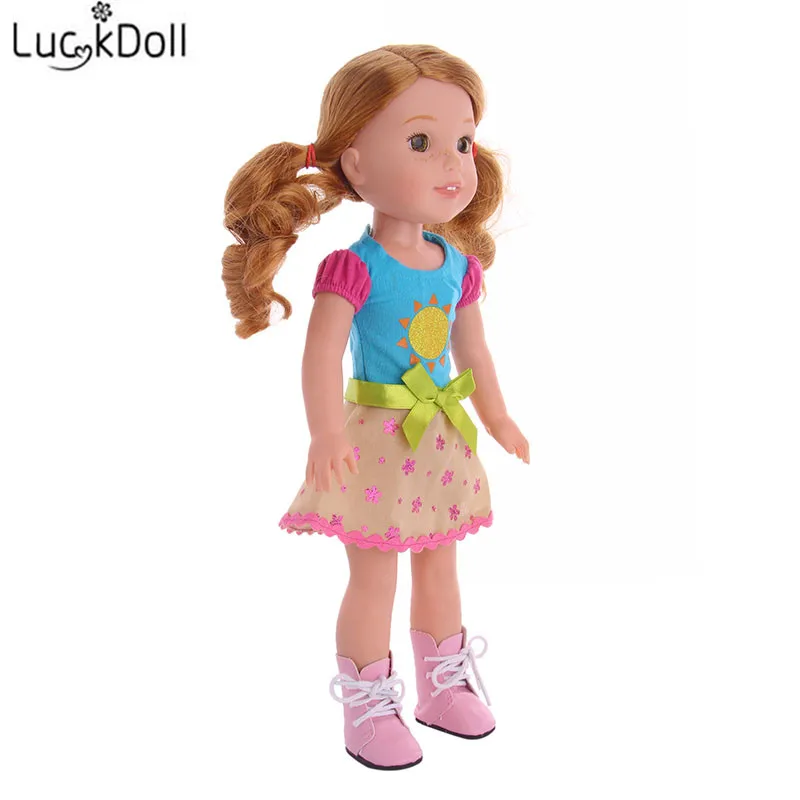 LUCKDOLL милое платье для 14,5-дюймовой куклы Wellie Wishers аксессуары Игрушки для девочек, поколение, подарок на день рождения