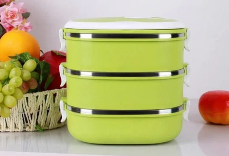 Green 3 Layer Модные Корейская коробка для обедов термос для бенто колбы лабораторные контейнер для еда нержавеющая сталь стол посуда хранения коробки обедов Пикник Школы - Цвет: Green 3 Layer