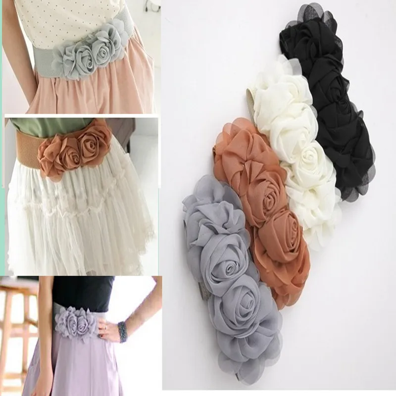 New Fashion Women Lady Chiffon Rose Red Stretch Elastic Belt Wide Buckle Waistband Waist Belts for Women|stretch elastic belt|waistband waist