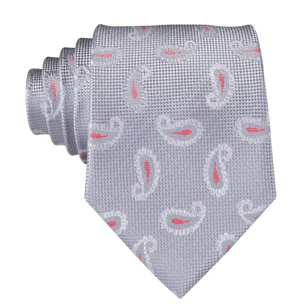 SN-3114 Hi-Tie 8 5 см 100% шелковые мужские галстуки Серебряный галстук с пейсли-бабочкой