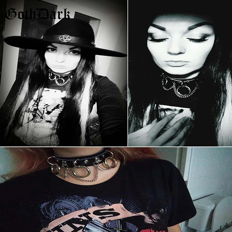 Goth Dark Chocker ожерелье женское кожаное готическое уличное гранж чокер металлический