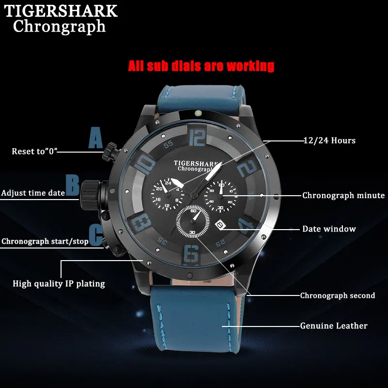 Часы-хронограф Мужские кварцевые с календарем | Наручные часы