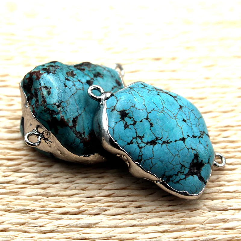 

10pcs/lot Irregular Natural Turquoises Stone Pendant Double Hanger Plating Pendants For Necklace Bracelet Making