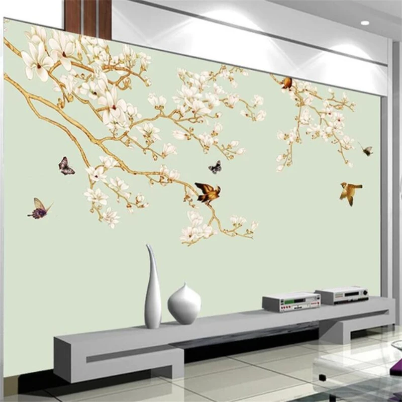 Обои на заказ 3d фотообои ручная роспись Магнолия птица ретро Китайский фон обои