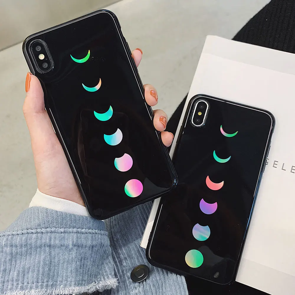 KISSCASE Laser Moon Eclipse чехол для iPhone XR XS Max X 7 8 закаленное стекло задняя крышка 6 6S Plus