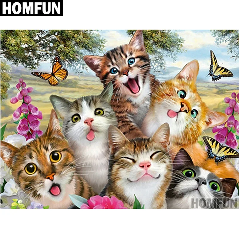Алмазная живопись HOMFUN A00553 картина милые кошки с полными квадратными/круглыми