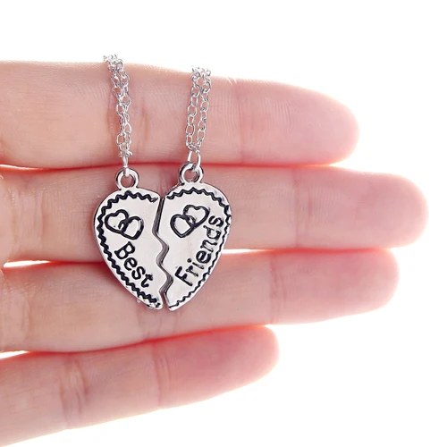 Fashion best friendship couples interlocking heart necklace 2 part pendant vintage style Jewelry gift NL-2466 | Украшения и