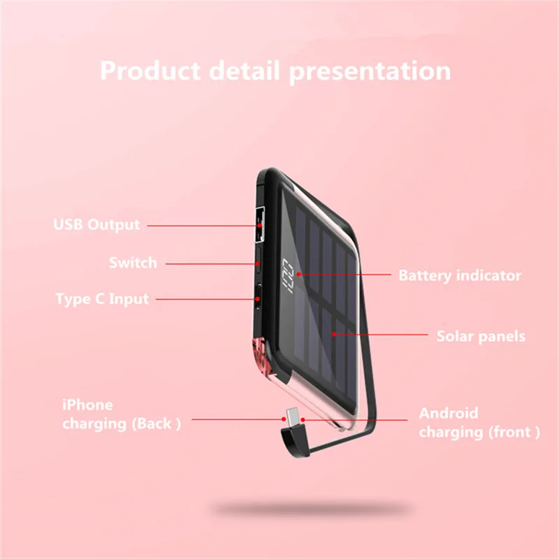 Портативный мини Мощность банк 10000mAh зарядное устройство на солнечной батареи