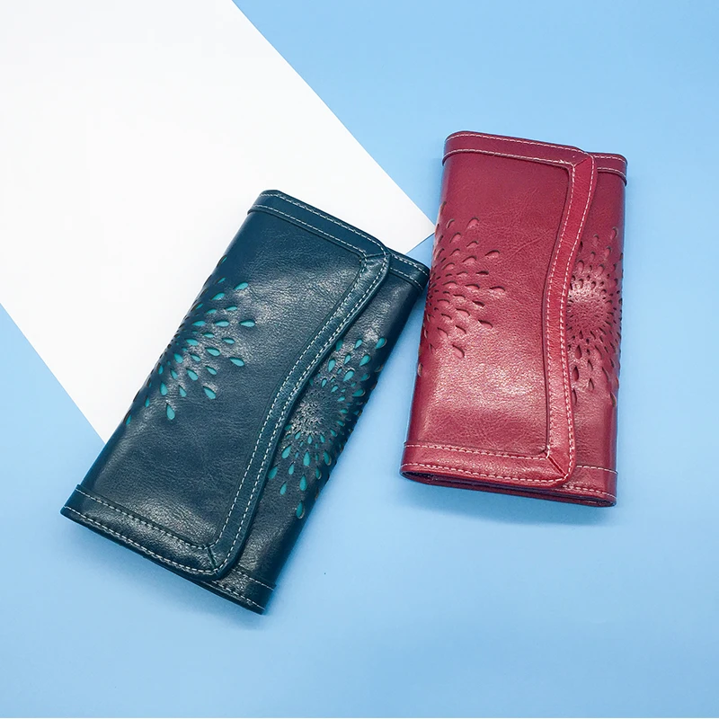 Модный роскошный женский кошелек из воловьей кожи в стиле ретро ажурная