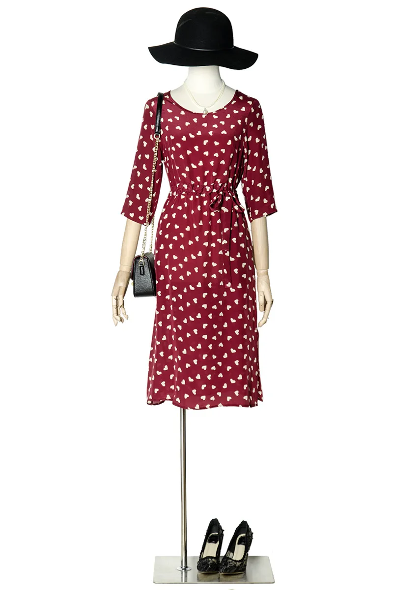 Новинка 2017 платье из чистого шелка с принтом сердца женское 100% натурального