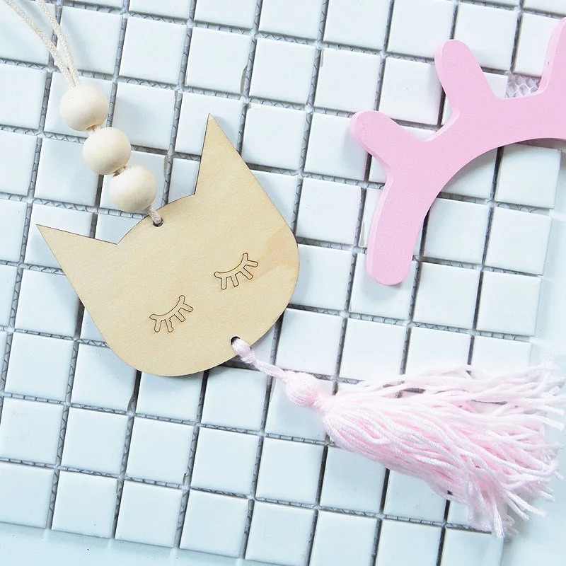 Pink Cat INS в скандинавском стиле деревянные бусины подвеска с кисточкой звезда сонные глаза настенные Висячие украшения для детской комнаты реквизит для фотосессии - Цвет: Pink Cat