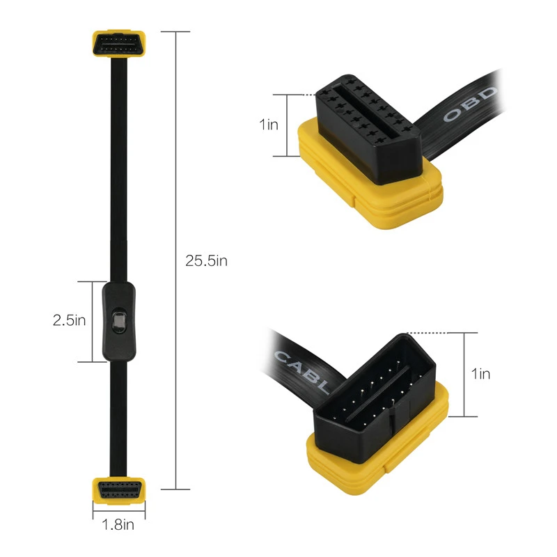 AUTOOL OBD OBD2 расширение Cable16 плоскими зубцами и тонкий как лапша Стиль 22 4 дюймов
